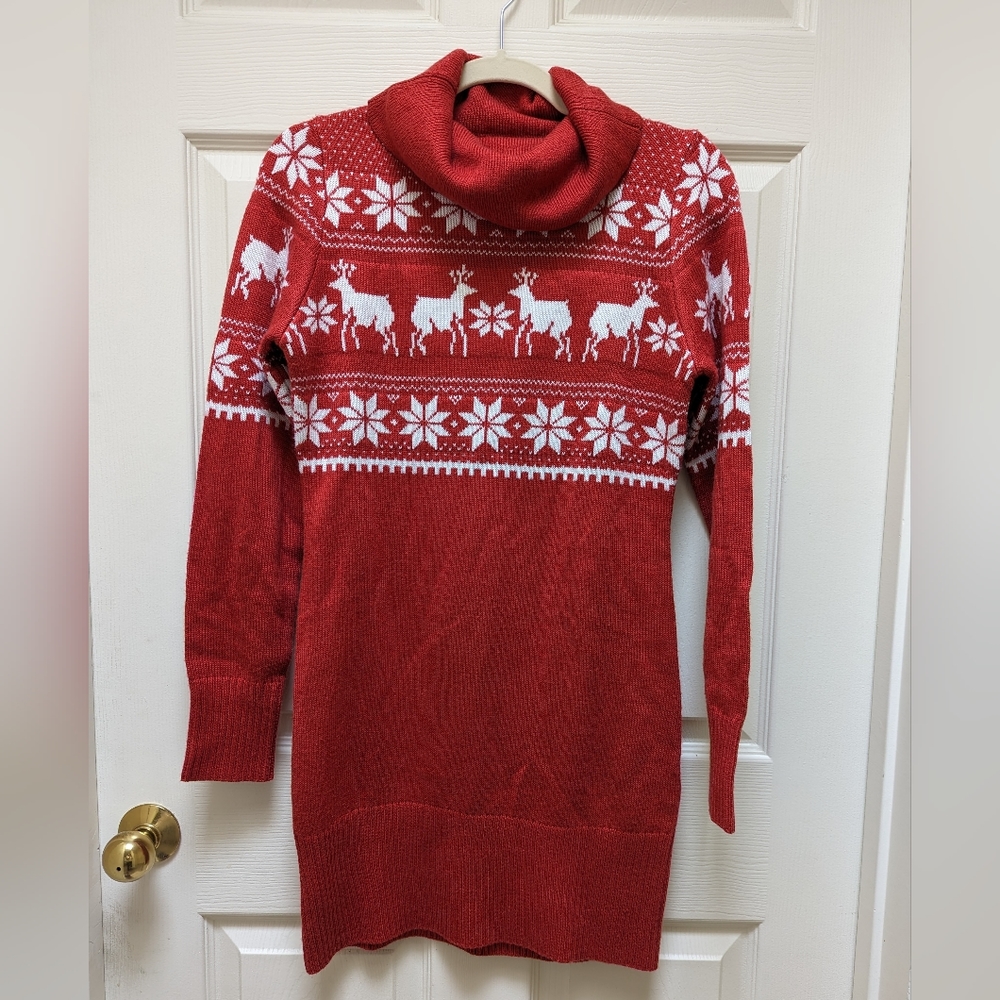 Red Reindeer Sweater Dress, Med - Tipsy Elves